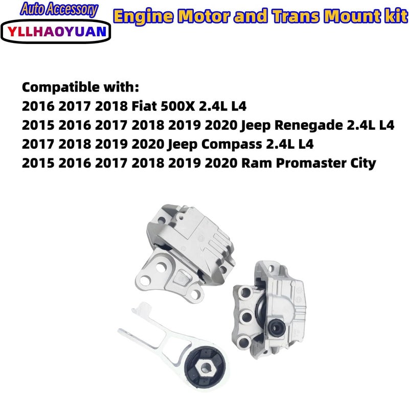 Yllhaoyuan Engine Motor Mount Set - 3Pcs Replacement for Jeep Renegade, Fiat 500X, Compass, and Ram Promaster City - Image 2