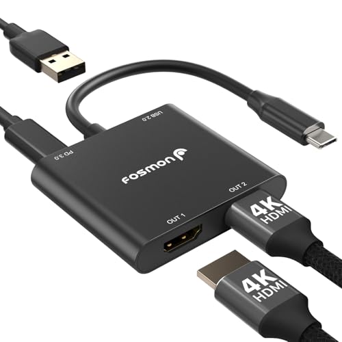Fosmon USB C to Dual HDMI Adapter, 4-in-1 HDMI Splitter for 2 Monitors Extended Display with 100W PD Charger, Supports 4K@60Hz Dual 4K@30Hz for MacBook Air/Pro, Dell XPS Surface - Image 1
