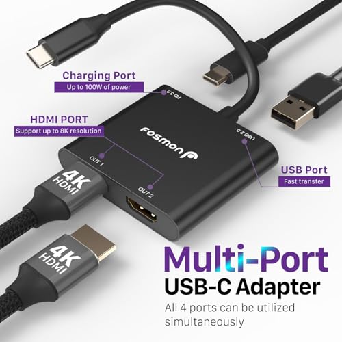 Fosmon USB C to Dual HDMI Adapter, 4-in-1 HDMI Splitter for 2 Monitors Extended Display with 100W PD Charger, Supports 4K@60Hz Dual 4K@30Hz for MacBook Air/Pro, Dell XPS Surface - Image 4