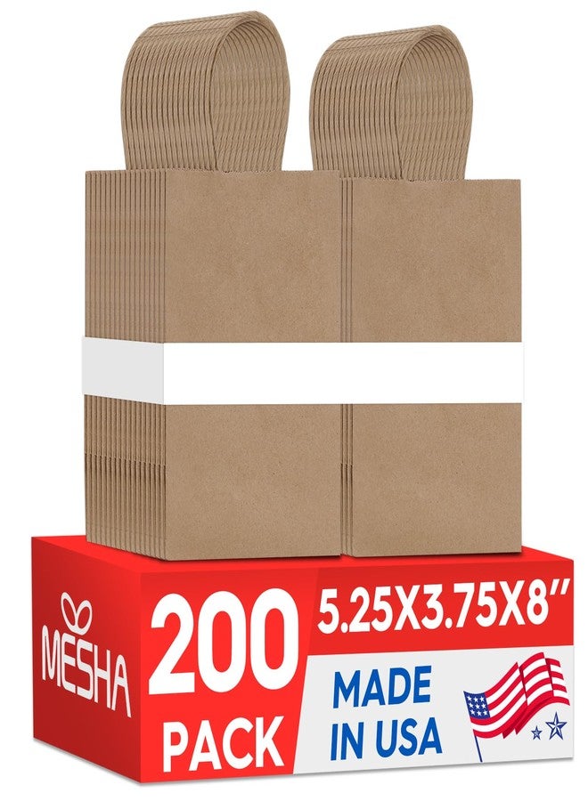 MESHA Kraft Gift Bags 200 Pack 5.25x3.75x8 Inch Small Brown Paper Bags with Handles Bulk for Small Business,Birthday,Party,Wedding,Retail,Shopping Bag (Made in USA - Image 1