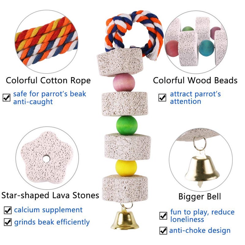 Unibene Parrot Chewing Toy, Bird Beak Grinding Stone with Bell, Lava Block Calcium Supplement Food for African Greys Amazon Conure Eclectus Budgies Parakeet Cockatiel Hamster Chinchilla Rabbit, 2 Pack - Image 2