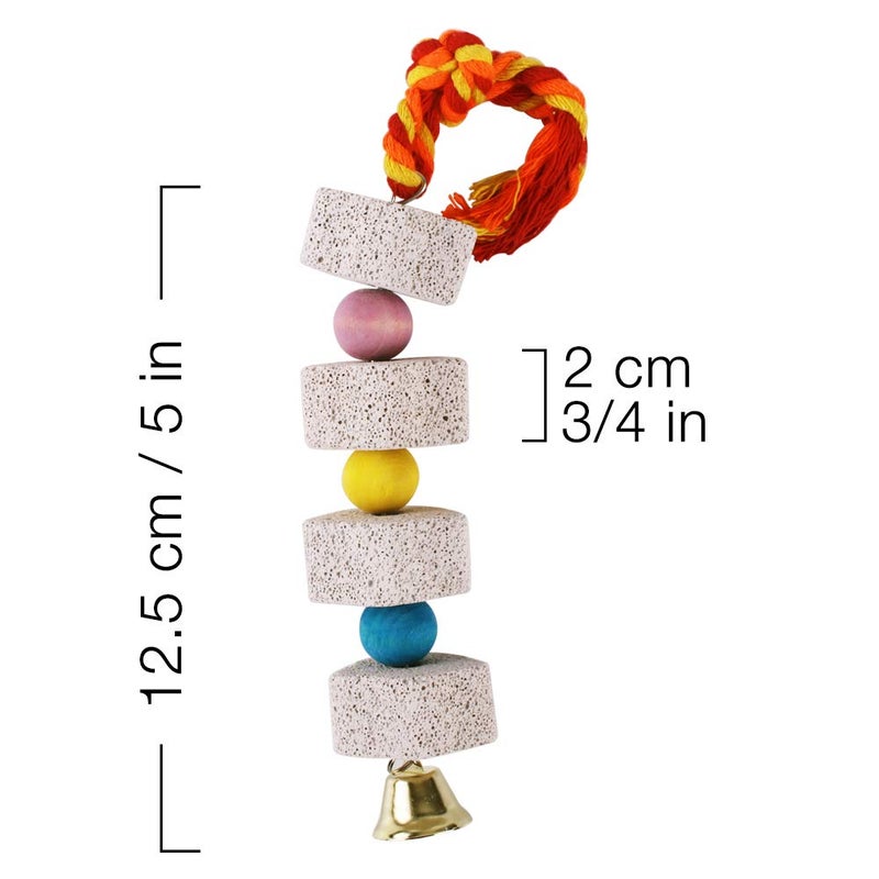 Unibene Parrot Chewing Toy, Bird Beak Grinding Stone with Bell, Lava Block Calcium Supplement Food for African Greys Amazon Conure Eclectus Budgies Parakeet Cockatiel Hamster Chinchilla Rabbit, 2 Pack - Image 4