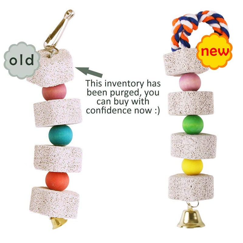 Unibene Parrot Chewing Toy, Bird Beak Grinding Stone with Bell, Lava Block Calcium Supplement Food for African Greys Amazon Conure Eclectus Budgies Parakeet Cockatiel Hamster Chinchilla Rabbit, 2 Pack - Image 3