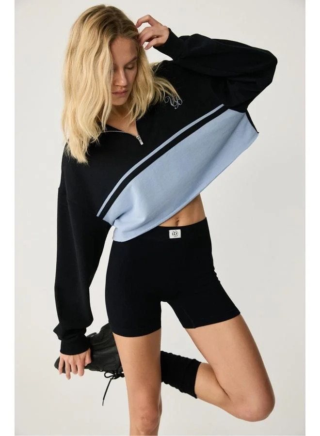 Urban Beat  MIKAELA Women's High-Neck Cropped Black Sweatshirt for Women | Best Price UAE