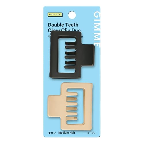 Gimme Beauty Square Double Teeth Claw Clip Extra Grip Accessory Set Perfect for Medium Hair Lasting Hold for Everyday Wear Trendy NonSlip Cilp Duo for Women Black Tan 2 Pack - Image 1