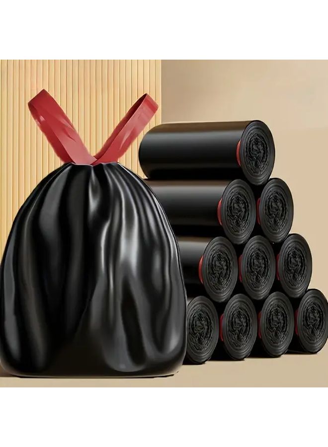 50 قطعة من أكياس القمامة السوداء الثقيلة مع سحب رباطي، سعة تحميل 1400 رطل، مقاومة للتسرب - Image 1