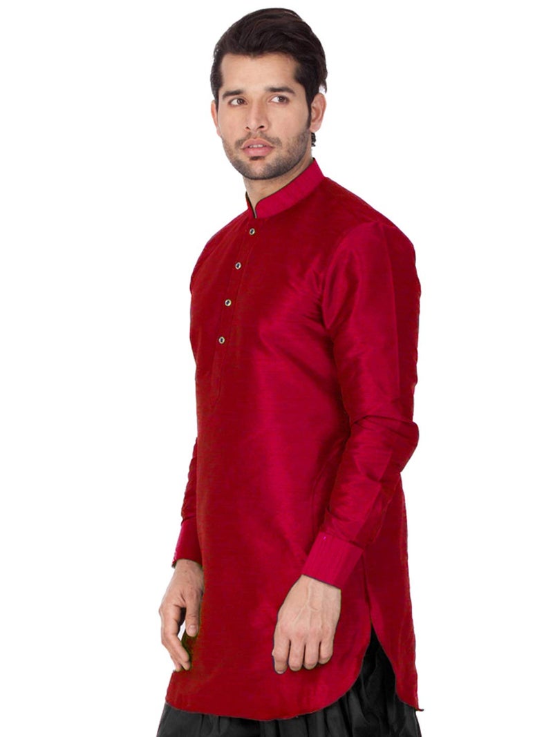 VASTRAMAY VM Mens Silk Blend Maroon Kurta - Elegance for Festivals & Events_VASMUK001MA_44 - Image 4