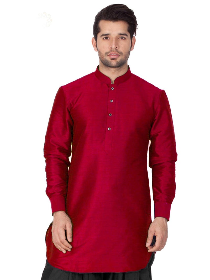 VASTRAMAY VM Mens Silk Blend Maroon Kurta - Elegance for Festivals & Events_VASMUK001MA_44 - Image 2