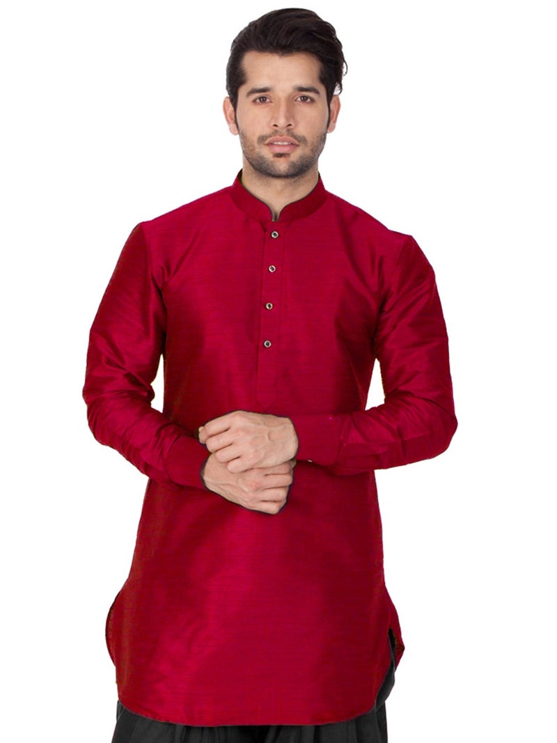 VASTRAMAY VM Mens Silk Blend Maroon Kurta - Elegance for Festivals & Events_VASMUK001MA_44 - Image 1