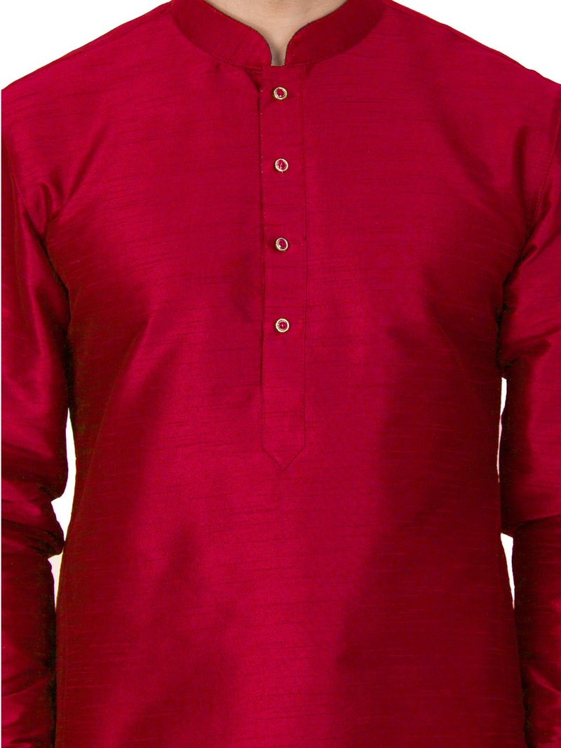VASTRAMAY VM Mens Silk Blend Maroon Kurta - Elegance for Festivals & Events_VASMUK001MA_44 - Image 3
