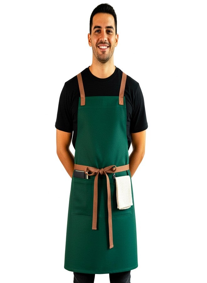 RUSTIQUE LINENS Professional Work Apron for Men & Women – 100% Cotton Ripstop Canvas with Inner Waterproof Membrane, Cross Back Straps & Multi Pockets – Durable Utility Apron for Workshop, Barista & Kitchen - Image 1