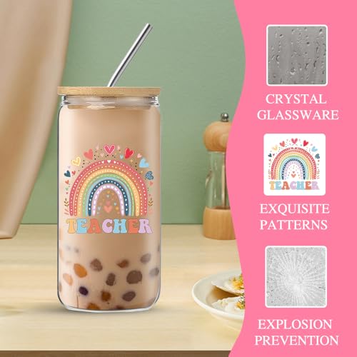 DHQH Teacher Christmas Gifts,Teacher Appreciation Gift for Women, Birthday Thank You Gifts Basket with 16OZ Glass Cup Makeup Bag - Image 3
