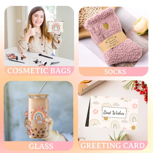 DHQH Teacher Christmas Gifts,Teacher Appreciation Gift for Women, Birthday Thank You Gifts Basket with 16OZ Glass Cup Makeup Bag - Image 5