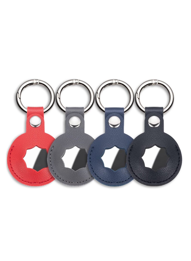 Captaintech Fit for AirTag Holder, PU Leather for AirTags Protecting Cover, AirTag Keychain with Anti-Lost Keyring, Compatible Protective Case for Apple Air Tag Tracker, 4 Pack (Red, Grey, Navy Blue, Black) - Image 1