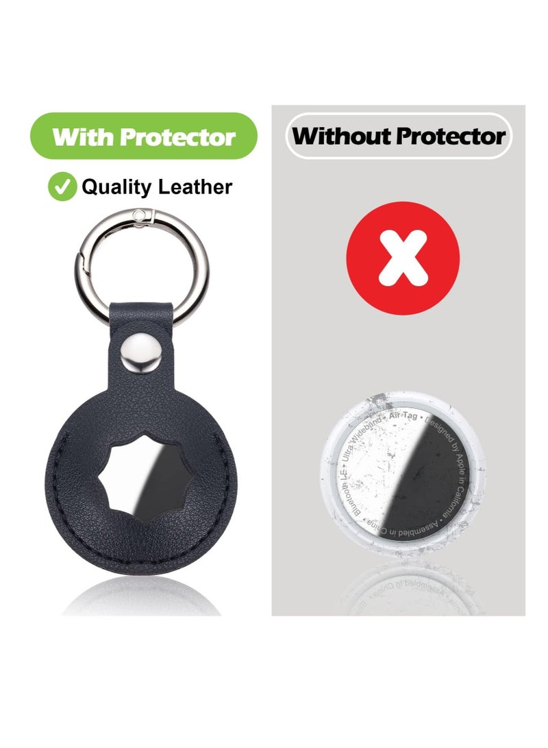 Captaintech Fit for AirTag Holder, PU Leather for AirTags Protecting Cover, AirTag Keychain with Anti-Lost Keyring, Compatible Protective Case for Apple Air Tag Tracker, 4 Pack (Red, Grey, Navy Blue, Black) - Image 3