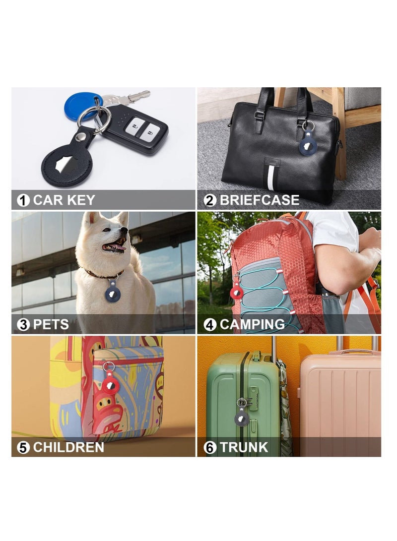 Captaintech Fit for AirTag Holder, PU Leather for AirTags Protecting Cover, AirTag Keychain with Anti-Lost Keyring, Compatible Protective Case for Apple Air Tag Tracker, 4 Pack (Red, Grey, Navy Blue, Black) - Image 2