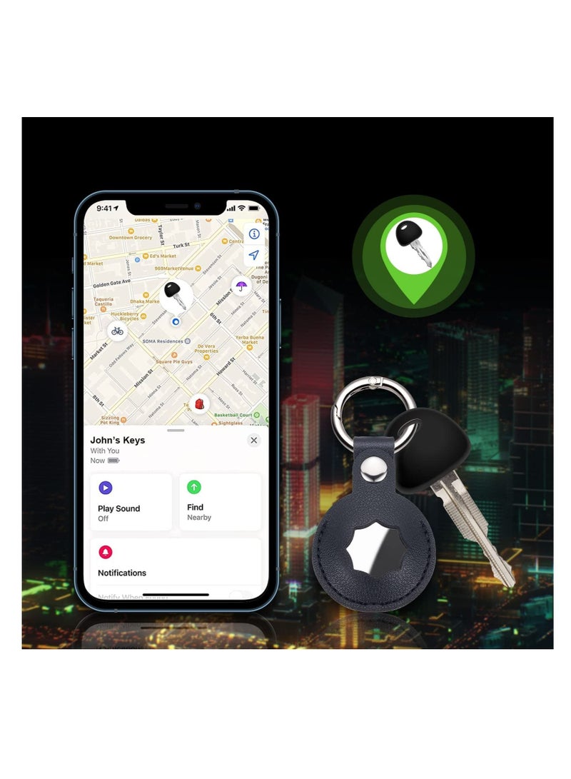 Captaintech Fit for AirTag Holder, PU Leather for AirTags Protecting Cover, AirTag Keychain with Anti-Lost Keyring, Compatible Protective Case for Apple Air Tag Tracker, 4 Pack (Red, Grey, Navy Blue, Black) - Image 5