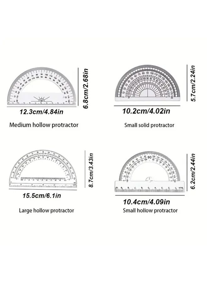 4 Pcs Transparent Plastic Protractor 360 Degree Angle Measuring Tool With Black Markings For Precise Measurement Ideal For Students And Artists Drawing Tool Transparent Design Durable Plastic - Image 2