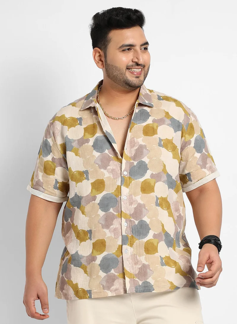 انستافاب بلس قميص رجالي مطبوع بألوان متعددة بتصميم تجريدي من قطن مزدوج مريح للارتداء اليومي