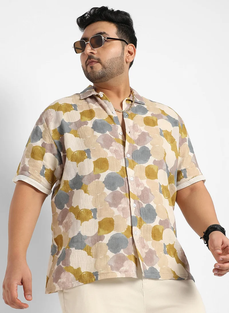 انستافاب بلس قميص رجالي مطبوع بألوان متعددة بتصميم تجريدي من قطن مزدوج مريح للارتداء اليومي