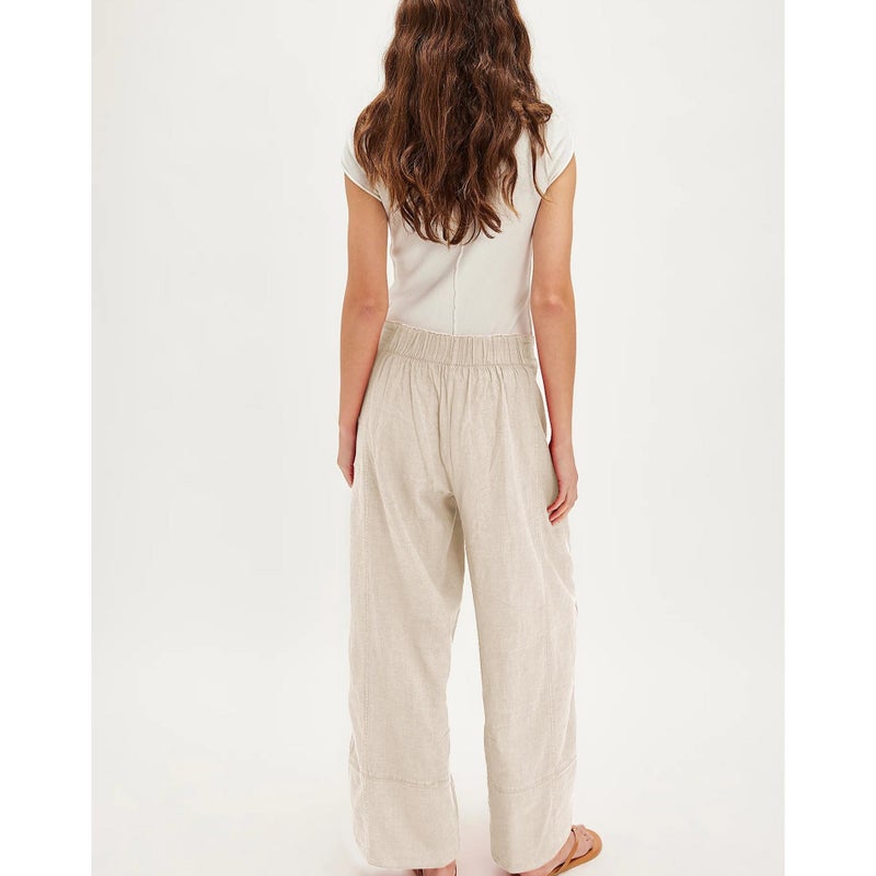 Songling Wide Leg Linen Pants for Women Summer Cotton Casual Palazzo Pant Boho Flowy Beach Pants with Pockets(Apricot,M) - Image 2
