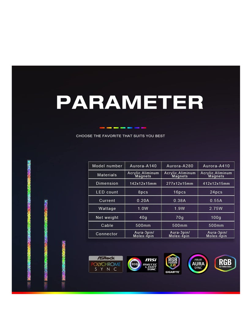 Acrylic ARGB LED Strip for Gaming Case with 5V 3-pin ARGB LED and 4-pin Header Adapter, Compatible with Aura SYNC, Gigabyte RGB Fusion, MSI Mystic Light Sync(280MM)
