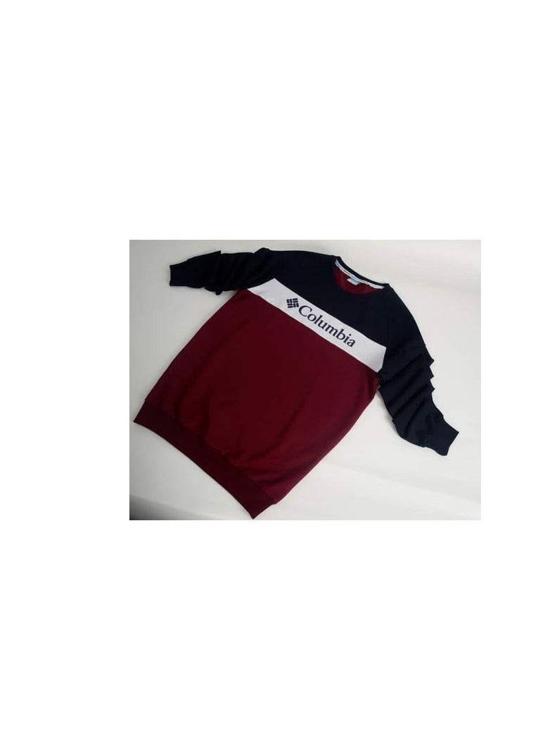 Men's Colorblock Crewneck Sweatshirt - Burgundy and Navy-S 