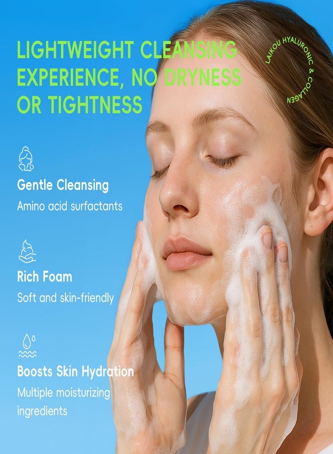 BEUKING Hydrating Hyaluronic Collagen Facial Cleanser, Gentle Face Cleanser with Hyaluronic Acid+Centella Asiatica Extract, Pore Cleanser Safe Daily Face Wash For Dry Oily Sensitive Skin, 1.76 fl oz - Image 2