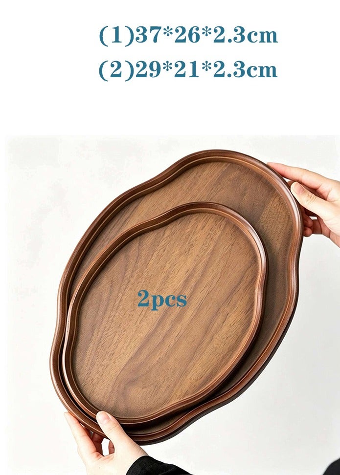 Two trays, including a classic decorative wooden tray with slightly raised edges, designed for serving tea, coffee, and tableware. - Image 1