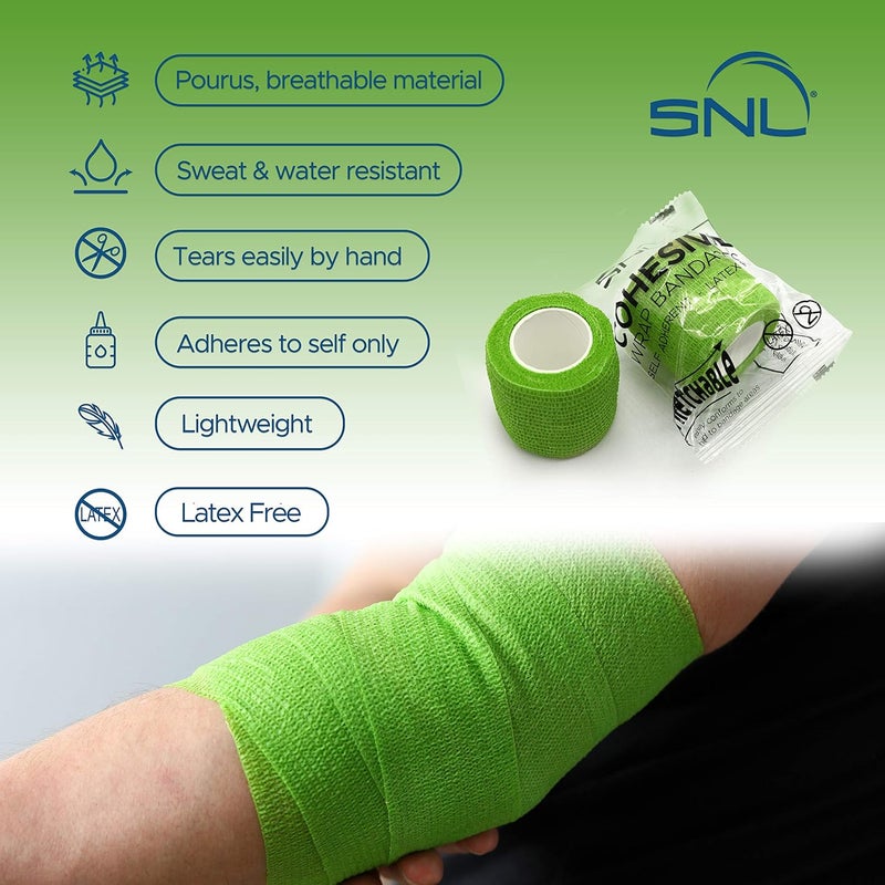 SNL Black  Cohesive Bandage Wrap 2 x 5 Yards by SNL Latex Free Individually Wrapped Rolls Adhesive Stretchable Breathable First Aid Sports Athletic Ankle Medical Tape Humans  Animals  6 Pack - Image 2