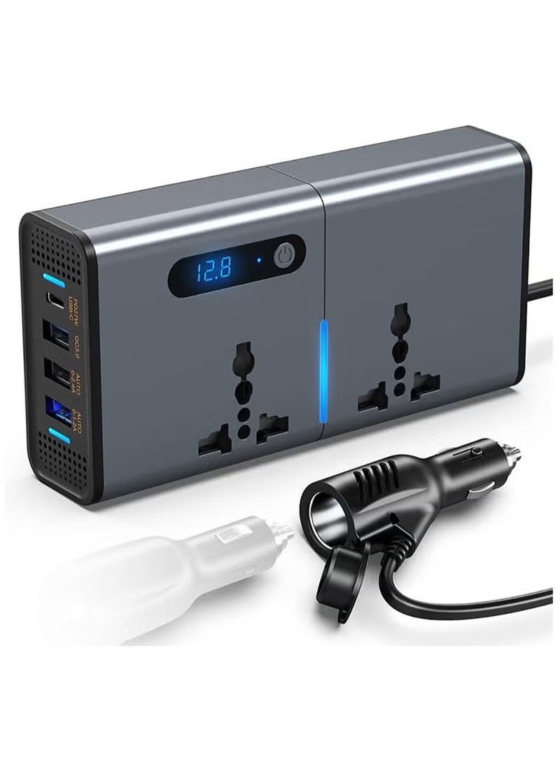 Generic 200W Car Power Inverter DC 12/24V to 220V AC Car Inverter 3 USB 1 Type-C Ports Charger Adapter Car Plug Converter with Switch and Current LED Screen Suitable for Cars SUV & Truck  - Image 1