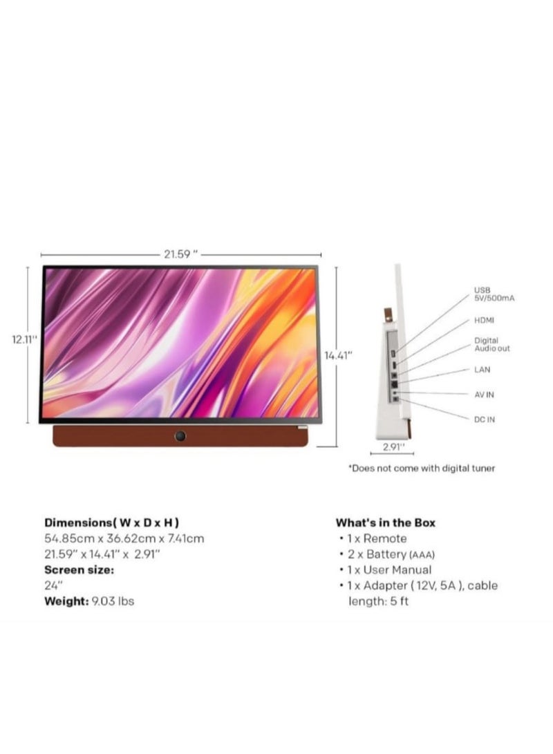 24-Inch Portable Smart Screen, 3-Hour Battery Life 24P100 Companion Series 1080P FHD, Matte Screen, HDR10, Dolby Audio, LED, Bluetooth, Chromecast and Google Assistant  - Image 2