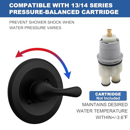 KANDENT Replacement for D Faucet 13 Series Single-Function Shower Valve Trim Kit, Shower Handle, Matte Black Shower Trim Kit T13020-BL (Cartridge and Valve Not Included) - Image 3