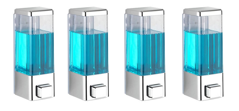 BATH GURU Multi Purpose Plastic Wall Mounted Shampoo Conditioner Hand Wash Gel Dispenser Liquid Soap Sanitizer Dispenser for Bathroom Basin Kitchen Sink 350 Ml Pack of 4 Clear (Chrome Plated) - Image 1
