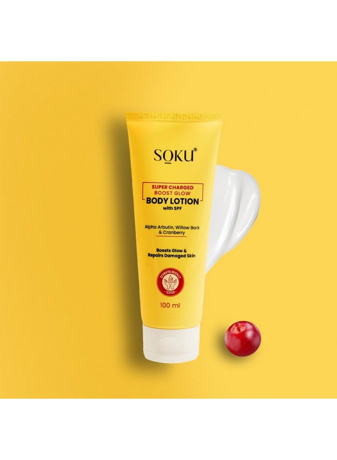 سوكو لوشن الجسم SOKU Super Charged Boost Glow مع عامل حماية من الشمس | مناسب للبشرة الجافة | يضيء ويغذي بقشر الصفصاف والتوت البري | يصلح البشرة التالفة | خفيف الوزن ويحمي من الأشعة فوق البنفسجية - 100 مل - Image 2