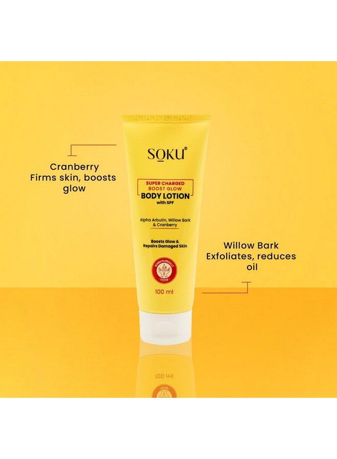 سوكو لوشن الجسم SOKU Super Charged Boost Glow مع عامل حماية من الشمس | مناسب للبشرة الجافة | يضيء ويغذي بقشر الصفصاف والتوت البري | يصلح البشرة التالفة | خفيف الوزن ويحمي من الأشعة فوق البنفسجية - 100 مل - Image 3