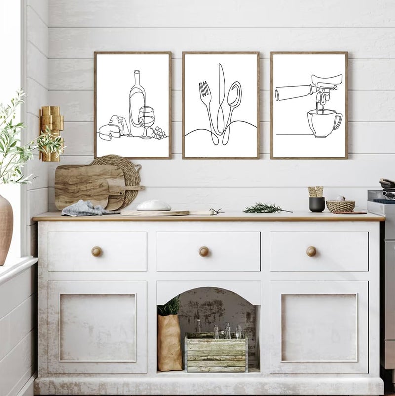 LOARTVE 3Pcs Line Drawing Kitchen Wall Art, Modern Black White Minimalist Kitchen Abstract Line Art Posters Prints Dining Room Wall Decor Canvas Paintings Pictures Home Decoration, Unframed (line art, 12x16in - Image 5