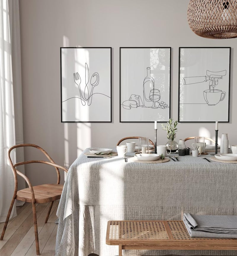 LOARTVE 3Pcs Line Drawing Kitchen Wall Art, Modern Black White Minimalist Kitchen Abstract Line Art Posters Prints Dining Room Wall Decor Canvas Paintings Pictures Home Decoration, Unframed (line art, 12x16in - Image 2