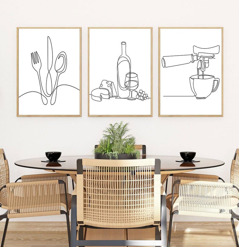 LOARTVE 3Pcs Line Drawing Kitchen Wall Art, Modern Black White Minimalist Kitchen Abstract Line Art Posters Prints Dining Room Wall Decor Canvas Paintings Pictures Home Decoration, Unframed (line art, 12x16in - Image 4