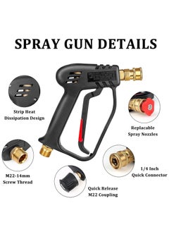 ALASAMCO 4000 PSI Pressure Washer Gun with 5 Interchangeable Spray Nozzles, Jet Washing Gun with 1/4 Inch Quick Connection and M22 Coupling  - Image 2