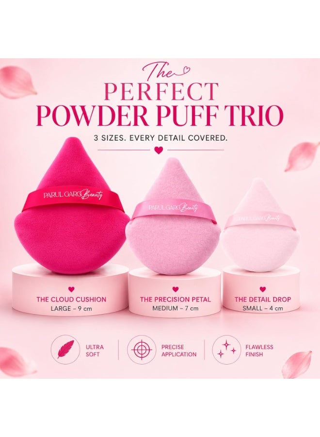 Parul Garg Beauty Makeup Puff Trio | Powder Pizza Puff with Strap Soft Dual Texture | Reusable Face Puff, Cosmetic Sponges for Loose & Compact Powder Application | Triangle puff for Makeup Sponges Gift Set Woman - Image 2