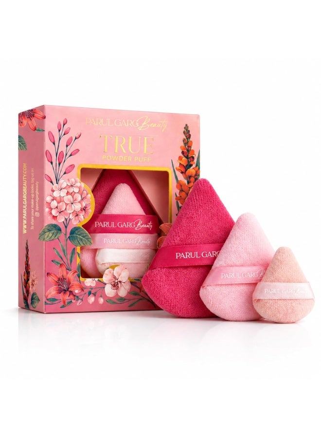 Parul Garg Beauty Makeup Puff Trio | Powder Pizza Puff with Strap Soft Dual Texture | Reusable Face Puff, Cosmetic Sponges for Loose & Compact Powder Application | Triangle puff for Makeup Sponges Gift Set Woman - Image 1