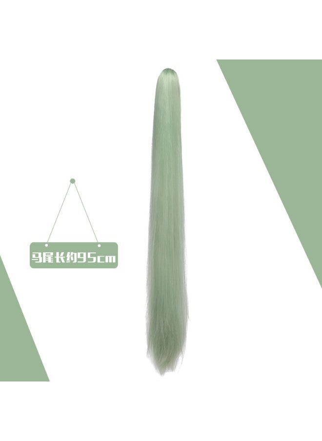 Generic Universal Cosplay Long Straight Ponytail Wig Tiger Mouth Clip-On Horse Tail Wig Various Colors Available For Ancient Bridal Hair Mint green (sq132-10 single ponytail) 