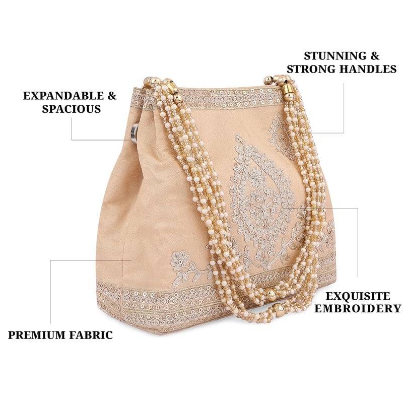 MASQ by Q-One Embroidered Silk Potli Bags - Handcrafted for Weddings, Festive Season & Special Occasions with Beads and Sequins - Made in India - Image 5
