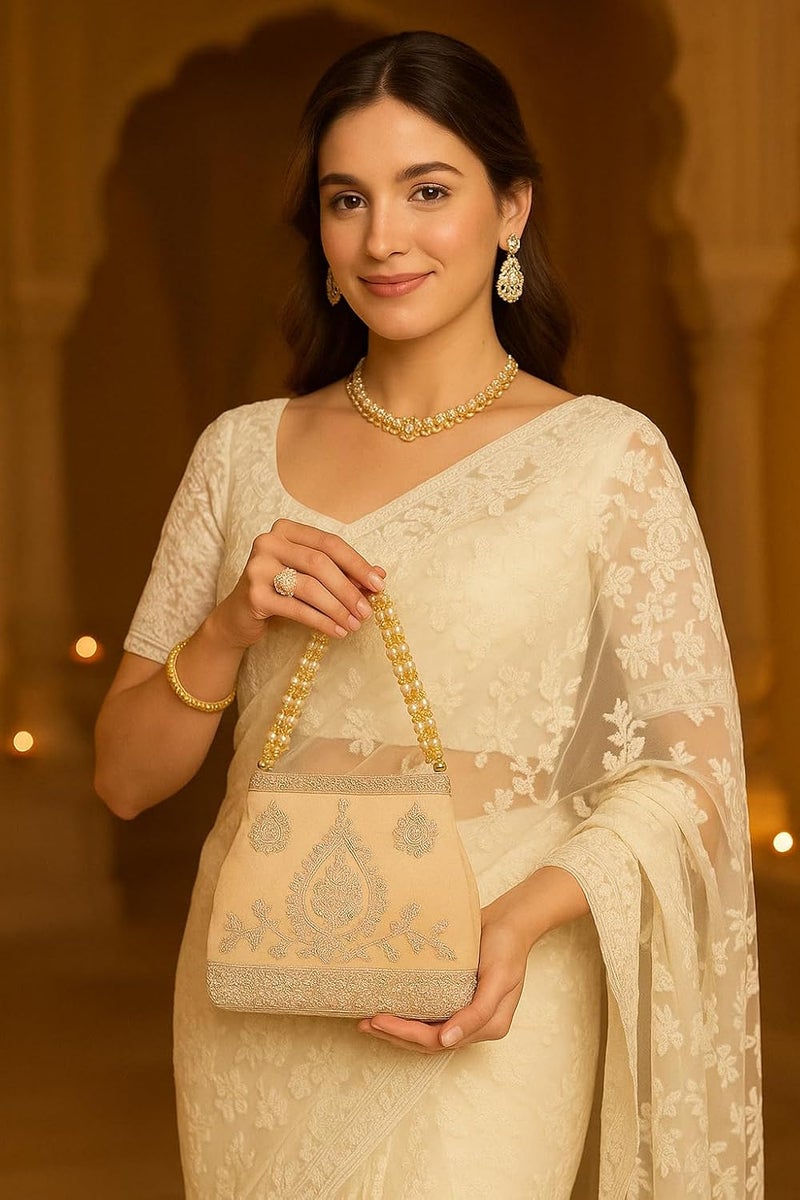 MASQ by Q-One Embroidered Silk Potli Bags - Handcrafted for Weddings, Festive Season & Special Occasions with Beads and Sequins - Made in India - Image 2