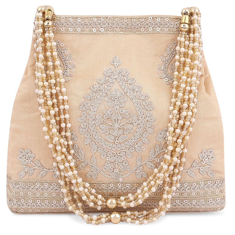 MASQ by Q-One Embroidered Silk Potli Bags - Handcrafted for Weddings, Festive Season & Special Occasions with Beads and Sequins - Made in India - Image 1
