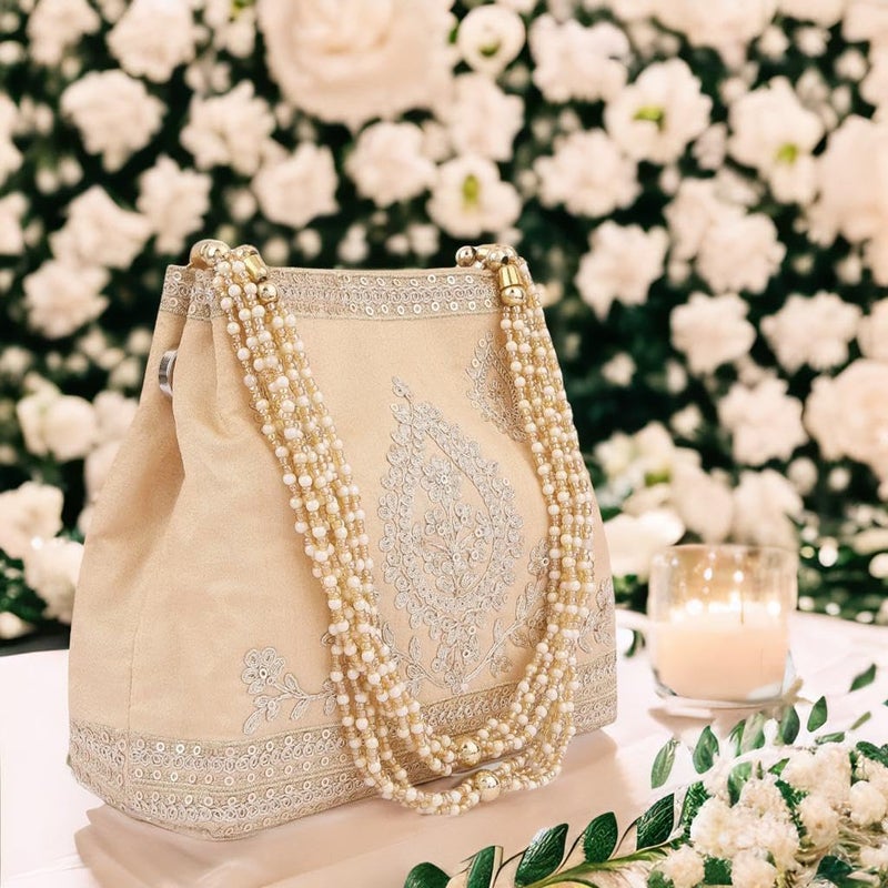 MASQ by Q-One Embroidered Silk Potli Bags - Handcrafted for Weddings, Festive Season & Special Occasions with Beads and Sequins - Made in India - Image 3