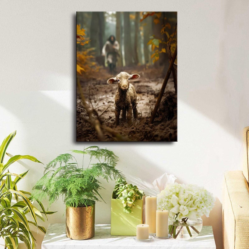 Ploceiny Religious wall decor for prayer room Christian wall art for Christmas decorations indoor Jesus and Lamb canvas wall prints Jesus Running After Lost Lamb Picture for home decor Baptism gifts for boys-girl serenity prayer wall art Christian gifts for Women,christians,pastor,teachers A-333 - Image 2