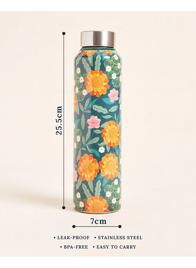 Chumbak Marigold Steel Bottle - Blue, 950ml