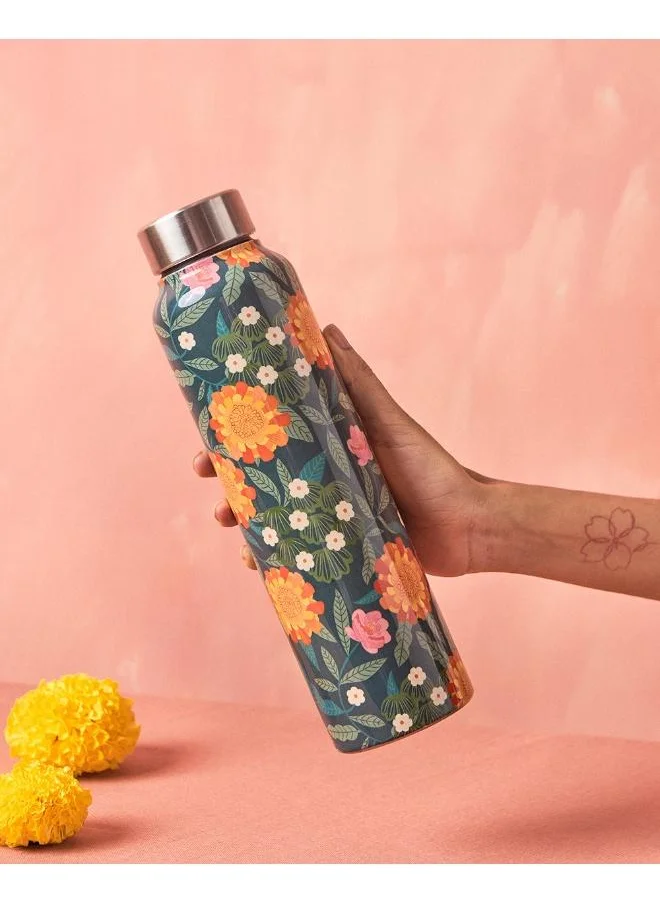 Chumbak Marigold Steel Bottle - Blue, 950ml